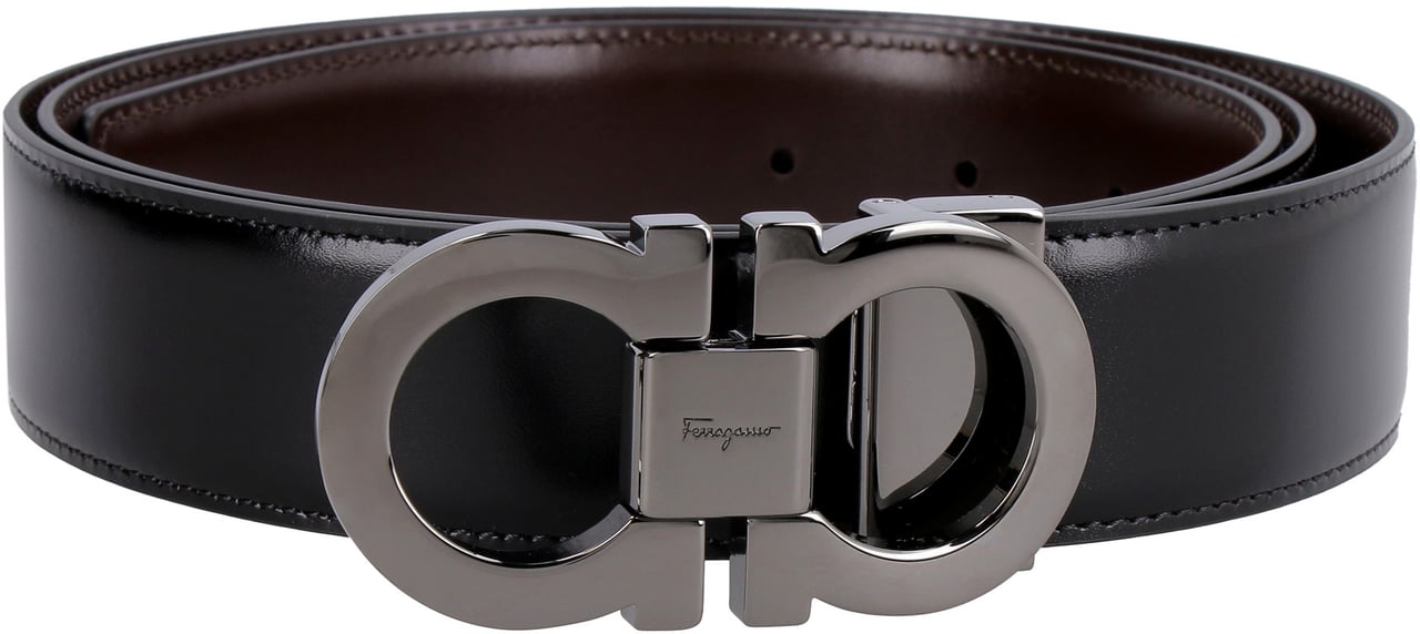 Ferragamo Gancini Reversible leather belt Zwart