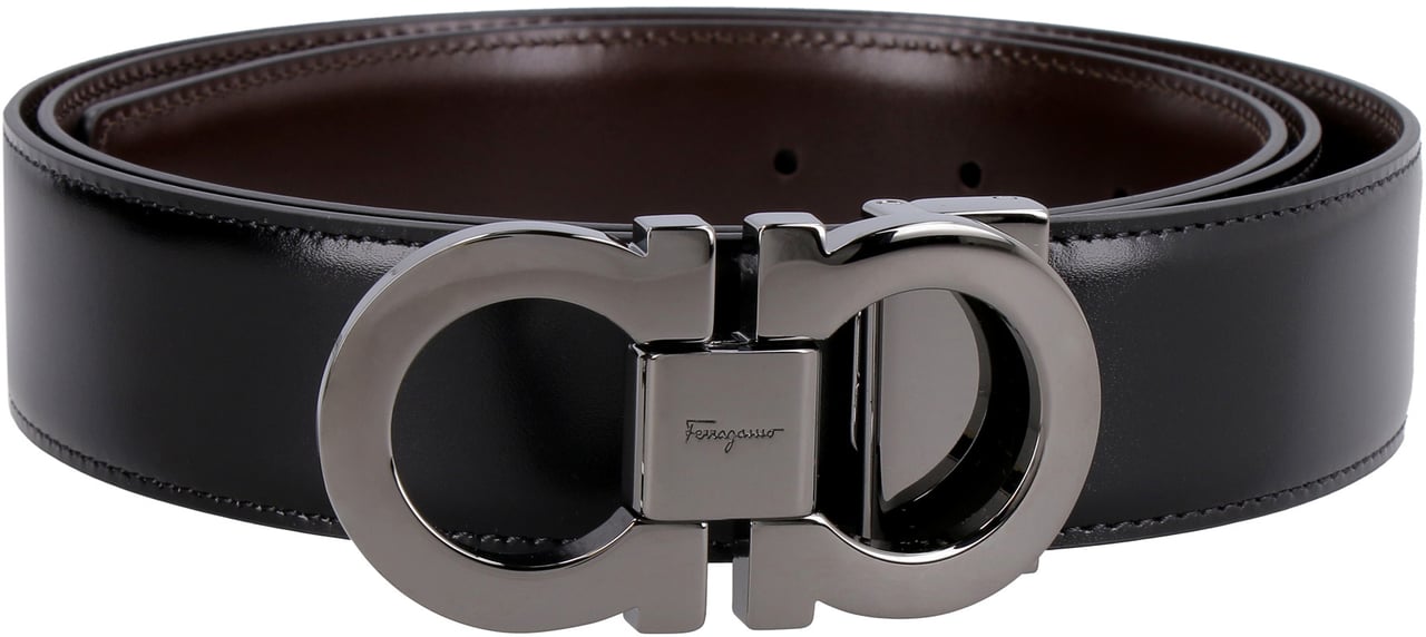 Ferragamo Gancini Reversible leather belt Zwart