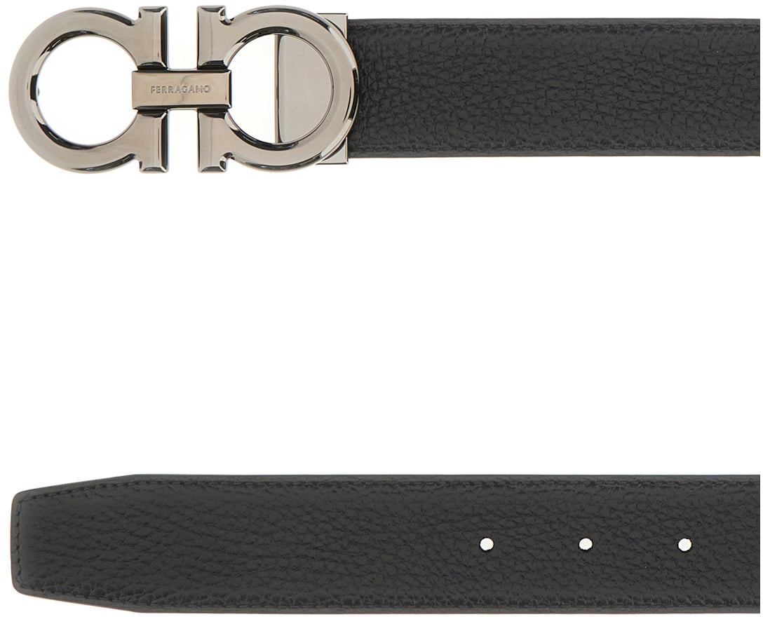 Ferragamo Black leather reversible belt Zwart