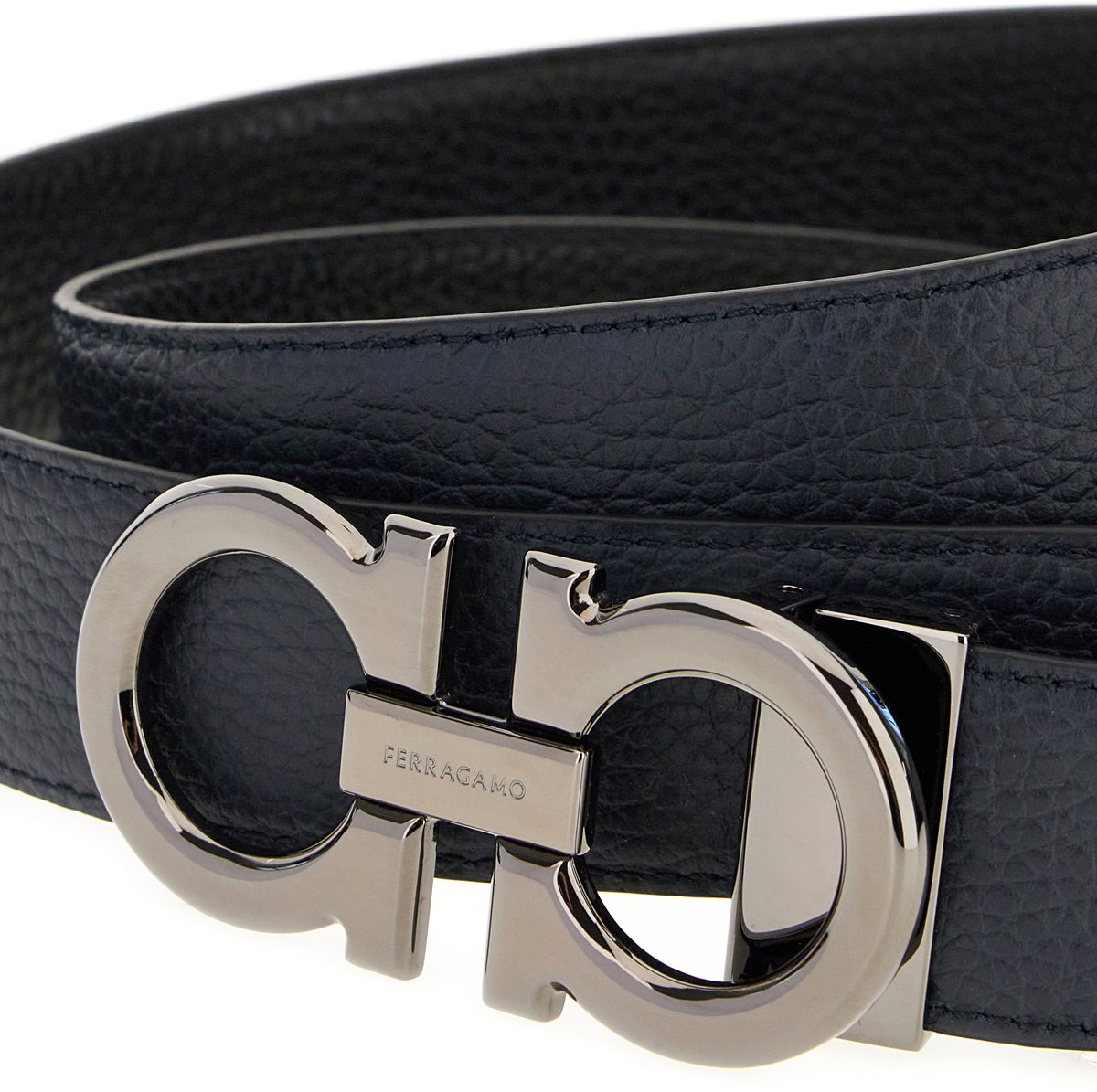 Ferragamo Black leather reversible belt Zwart