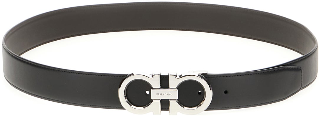 Ferragamo Ferragamo Black leather reversible belt Zwart