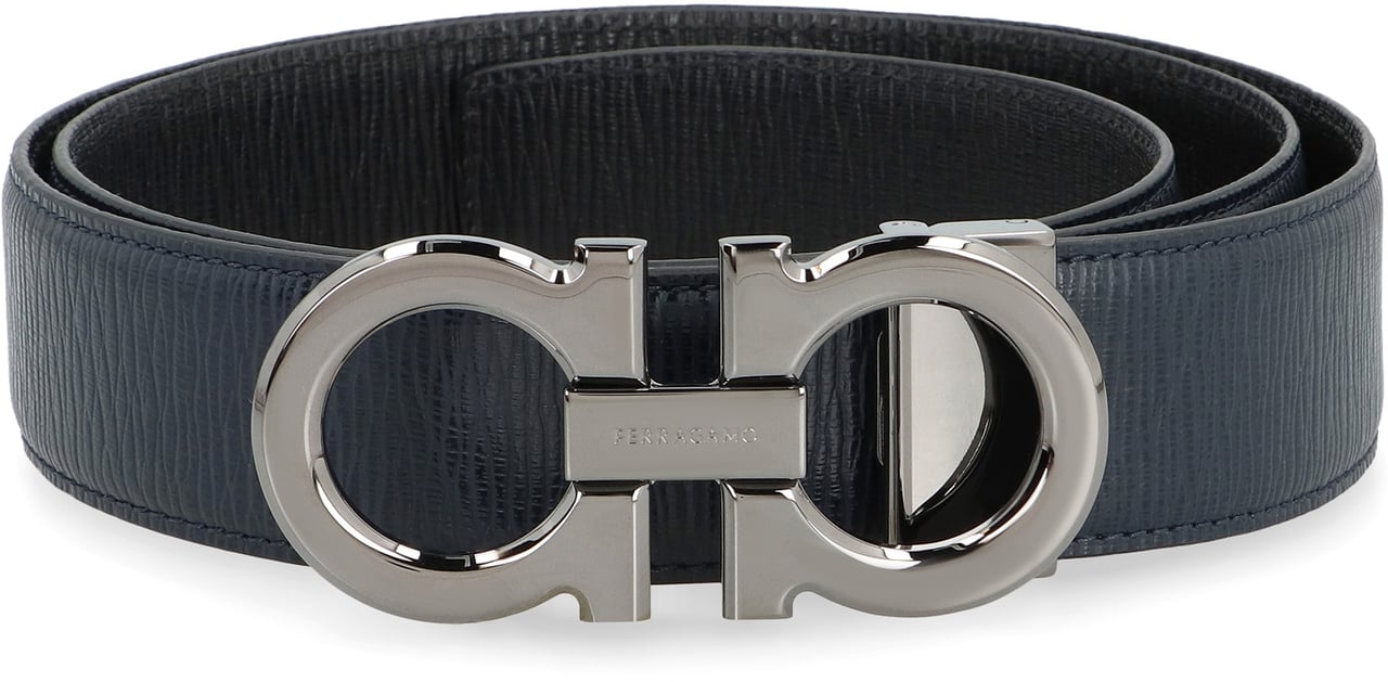 Ferragamo Gancini Reversible leather belt Blauw