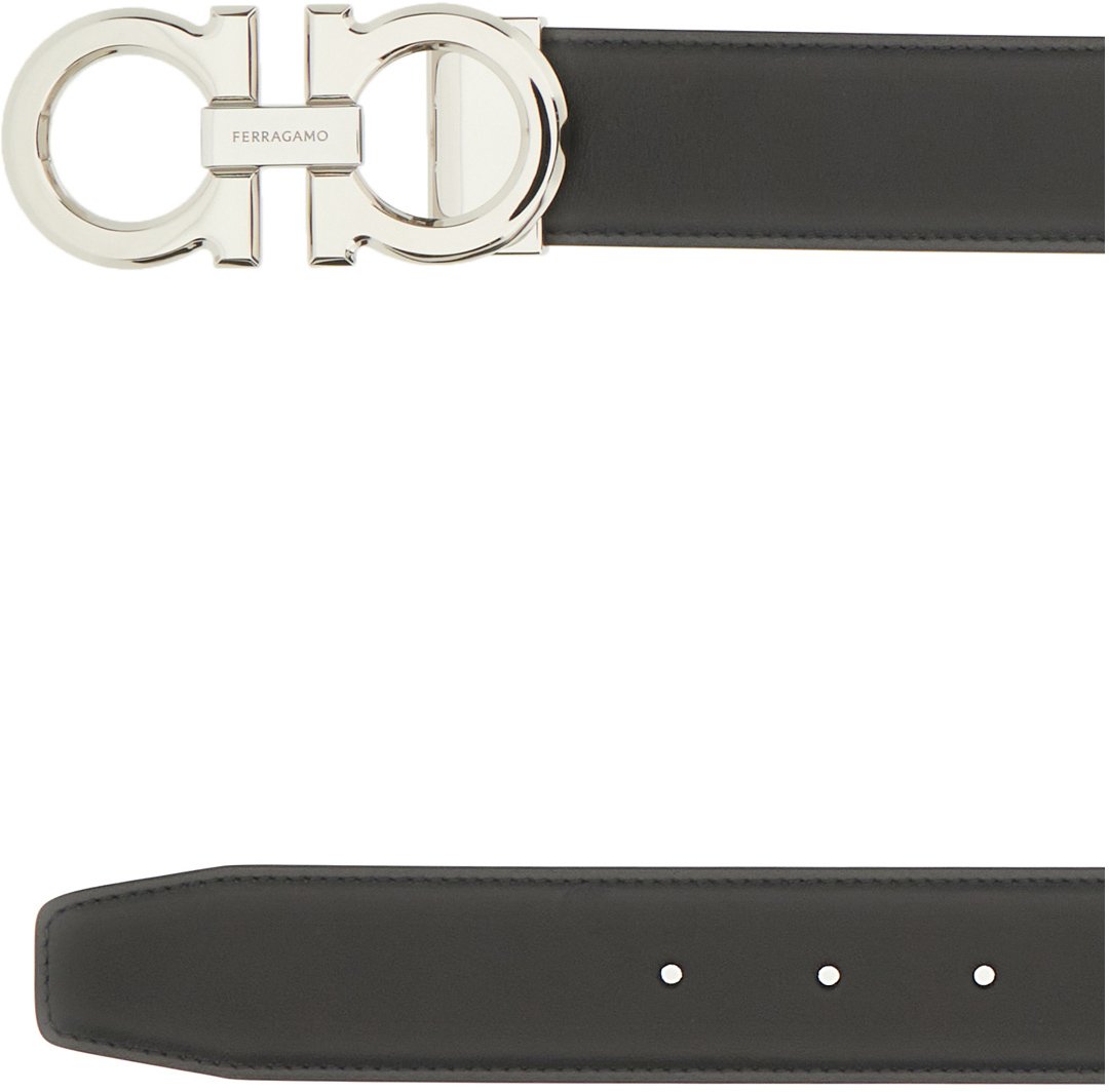 Ferragamo Ferragamo Black leather reversible belt Zwart