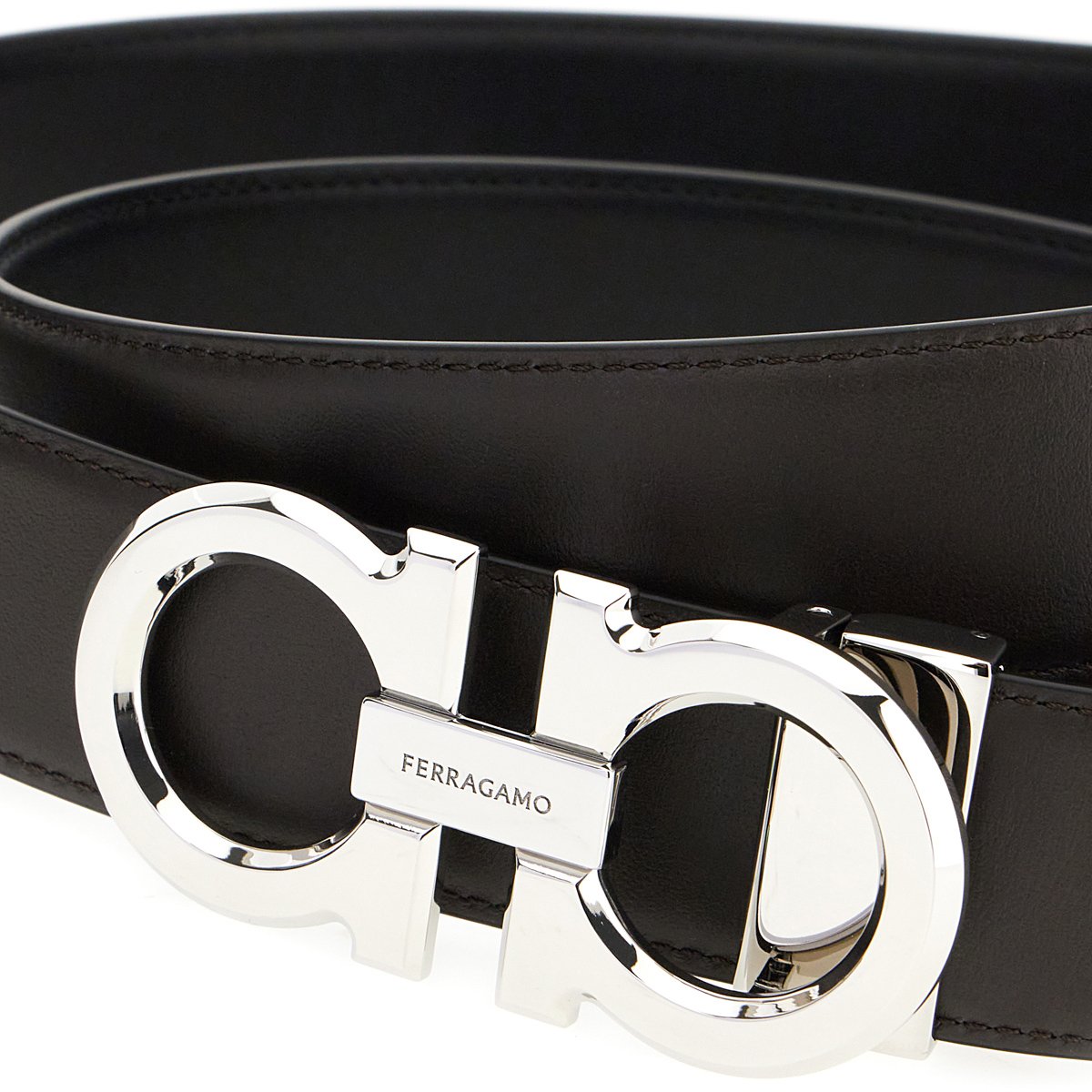 Ferragamo Ferragamo Black leather reversible belt Zwart