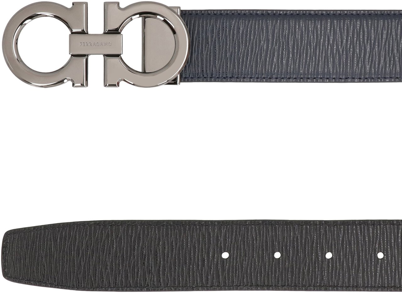 Ferragamo Gancini Reversible leather belt Blauw