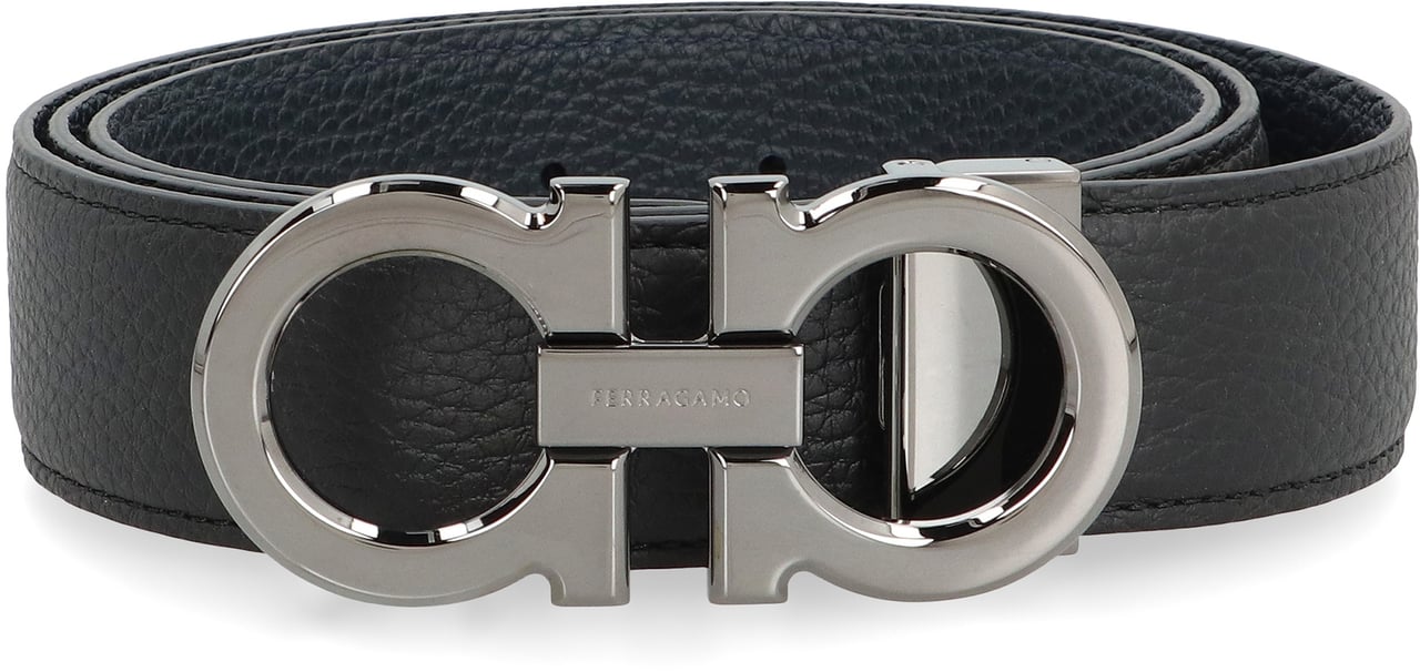 Ferragamo Gancini Reversible leather belt Zwart