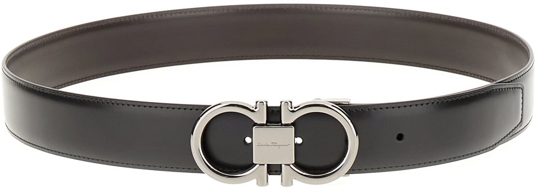 Ferragamo Ferragamo Black leather reversible belt Zwart