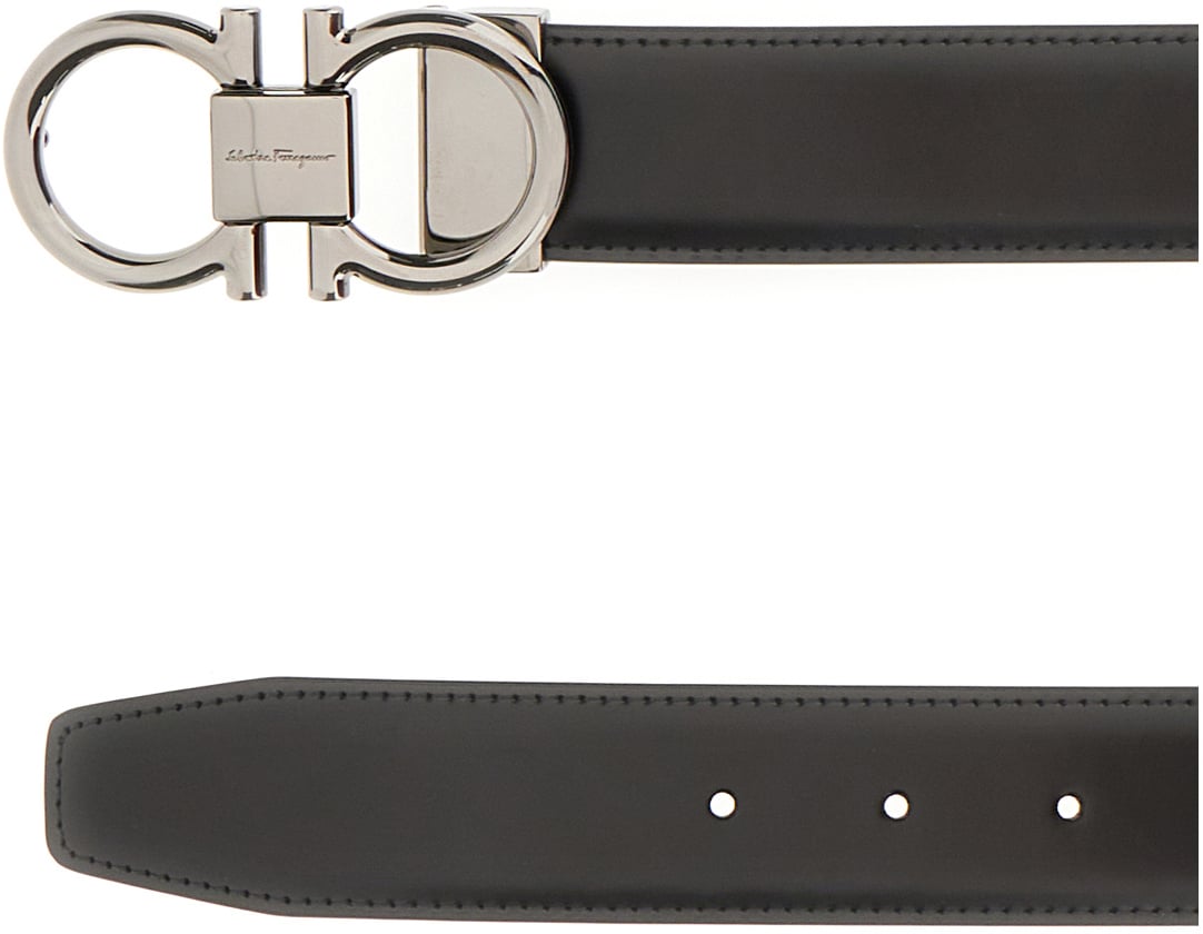 Ferragamo Ferragamo Black leather reversible belt Zwart