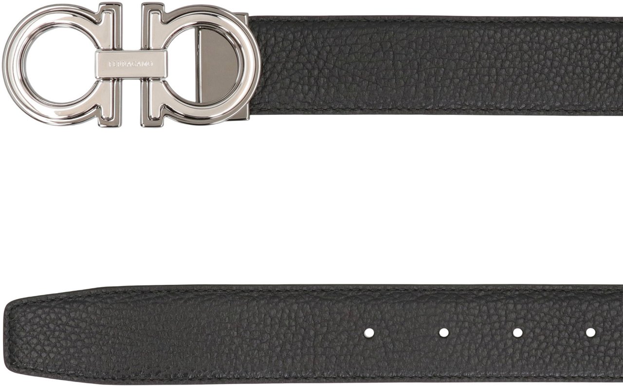 Ferragamo Gancini Reversible leather belt Zwart