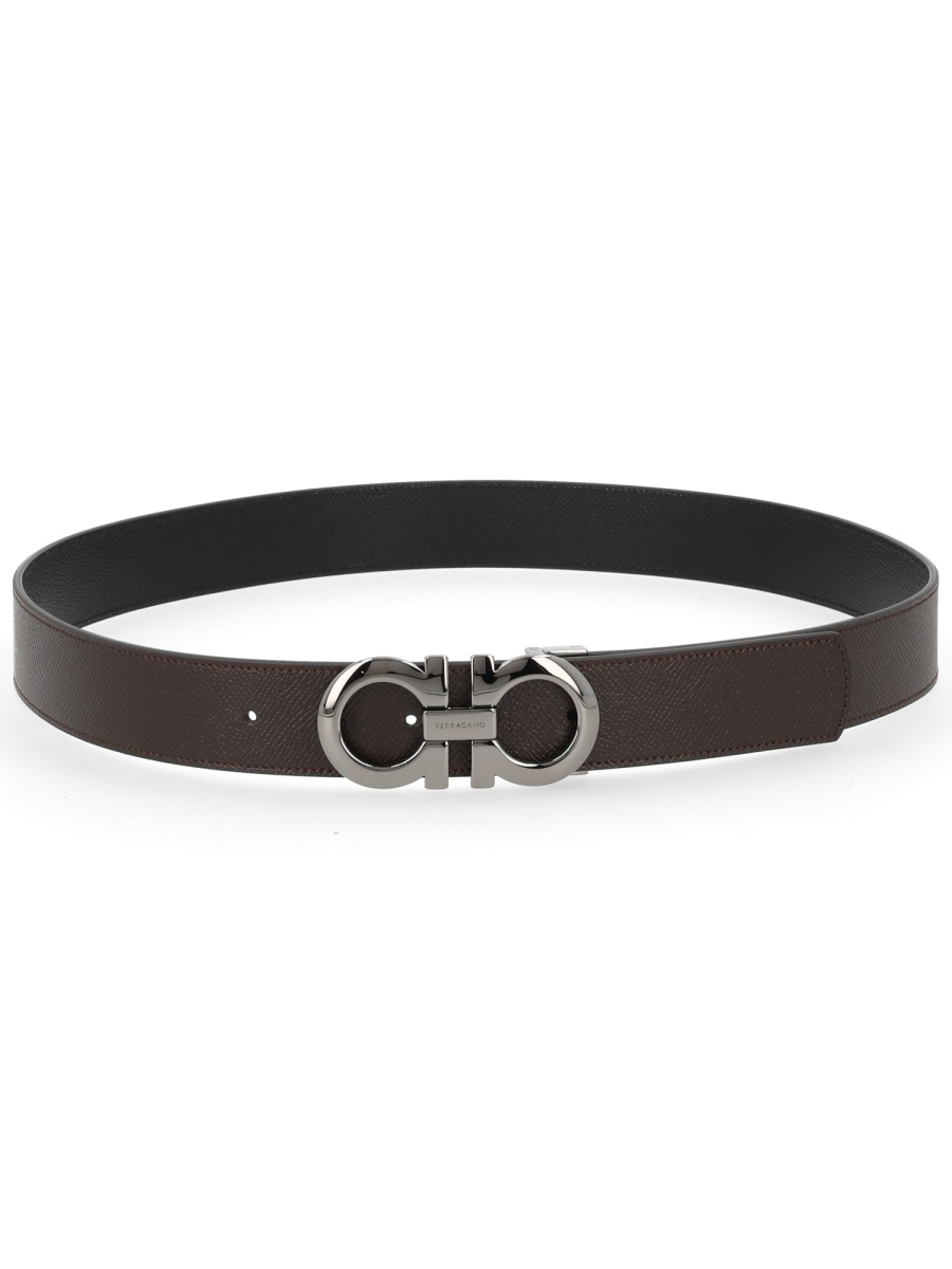 Ferragamo Hooks Reversible Pebbled Calf Belt Zwart