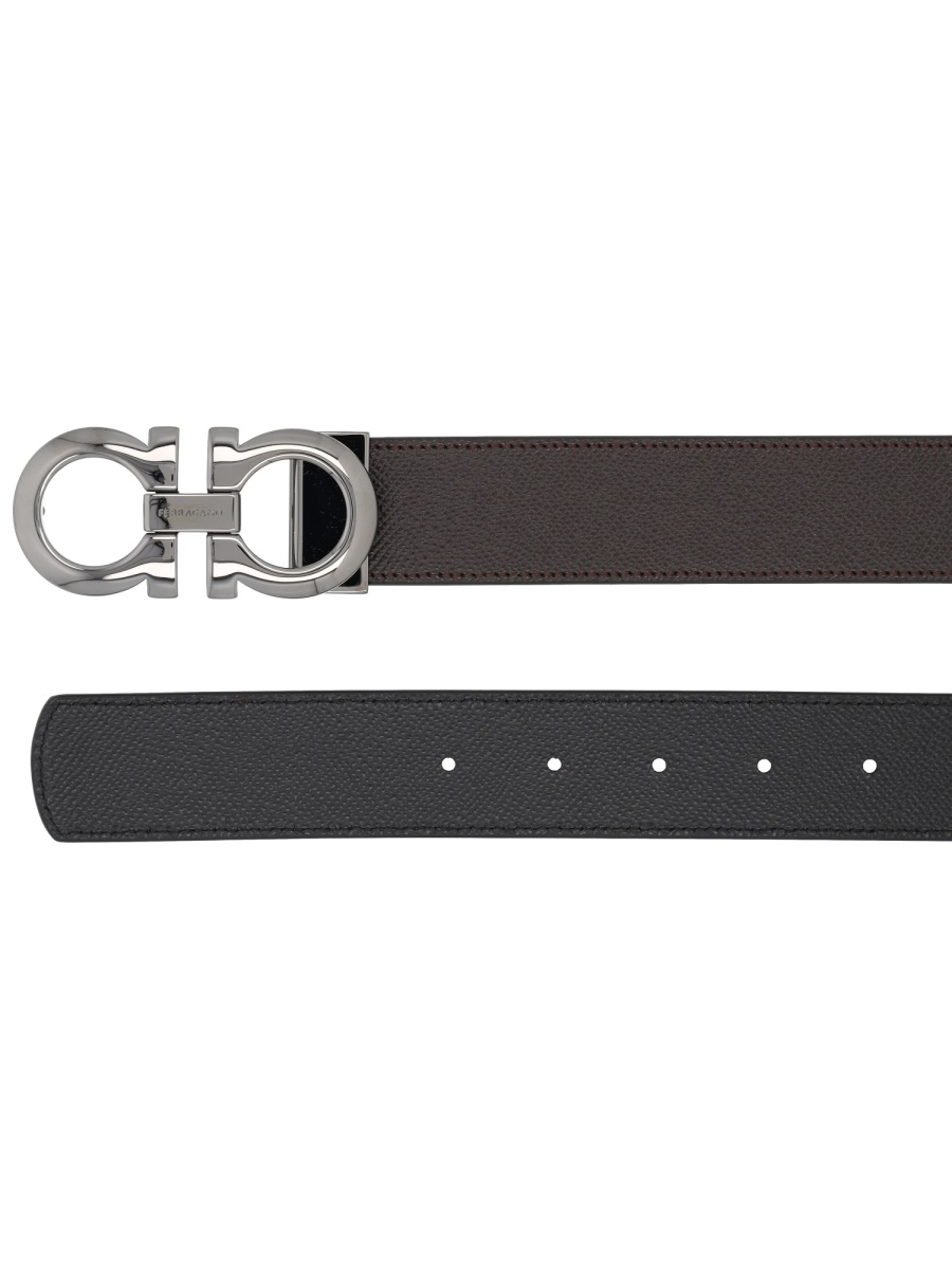 Ferragamo Hooks Reversible Pebbled Calf Belt Zwart
