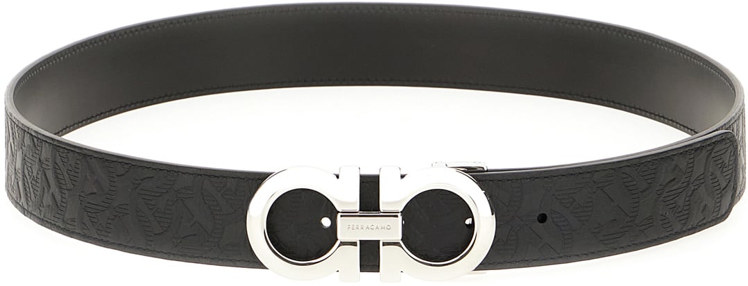 Ferragamo Ferragamo Black leather reversible belt Zwart