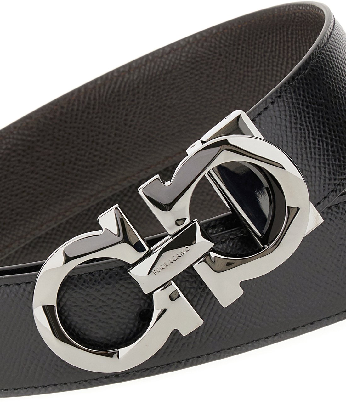 Ferragamo Ferragamo Black leather reversible belt Zwart