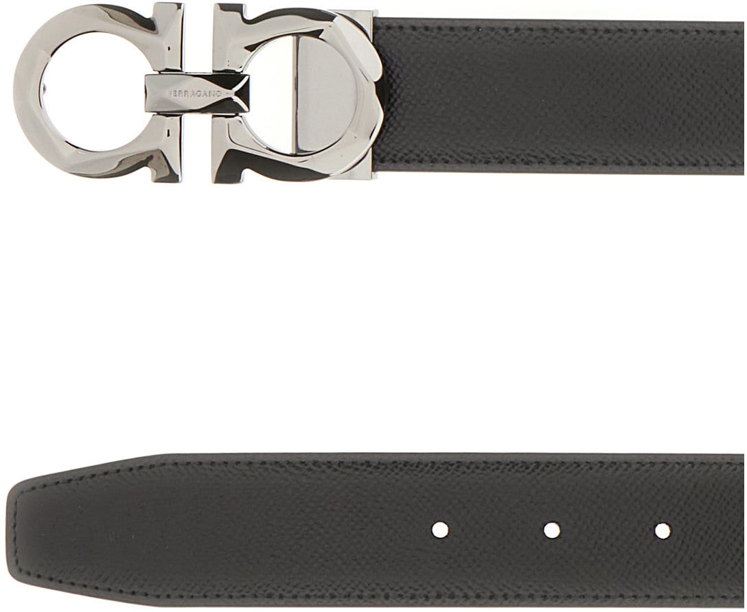 Ferragamo Ferragamo Black leather reversible belt Zwart