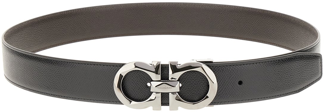 Ferragamo Ferragamo Black leather reversible belt Zwart