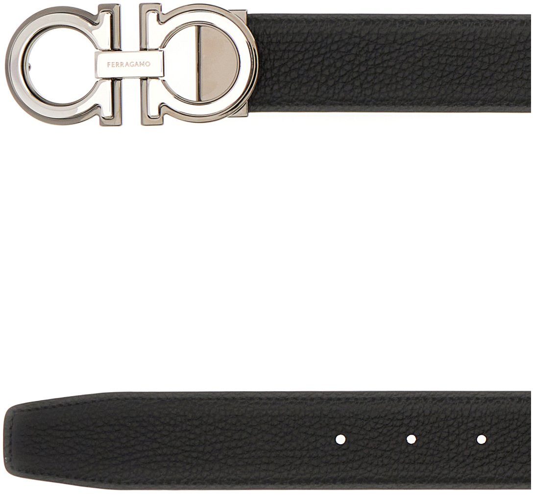 Ferragamo Ferragamo Black leather reversible belt Zwart