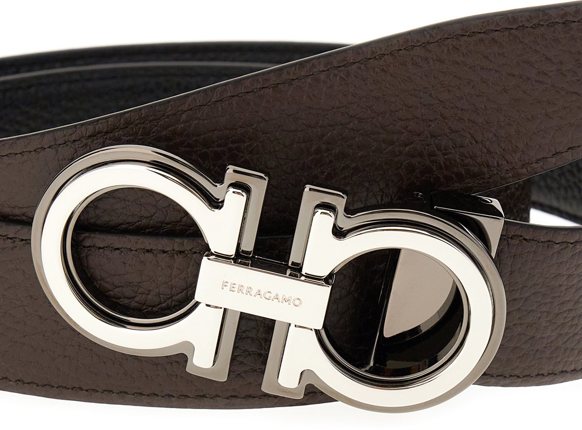 Ferragamo Ferragamo Black leather reversible belt Zwart