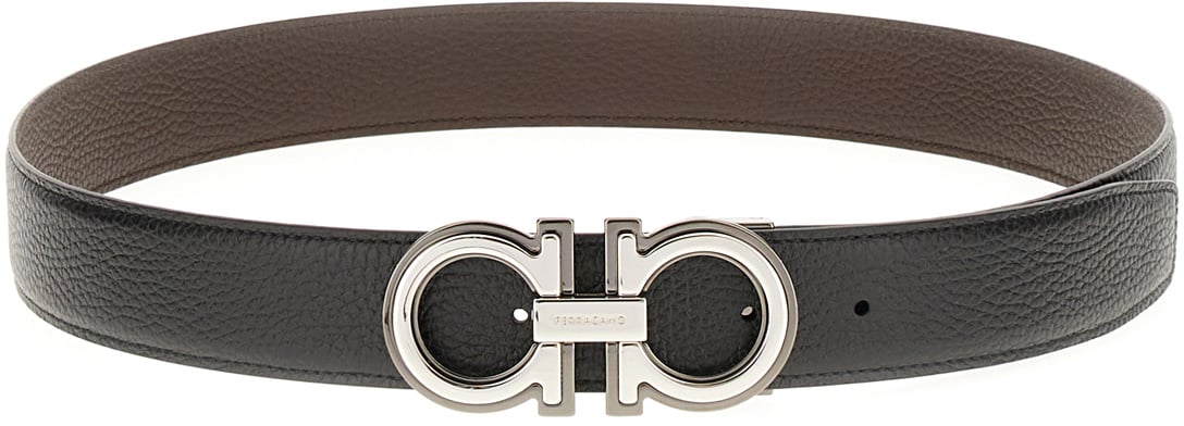 Ferragamo Ferragamo Black leather reversible belt Zwart