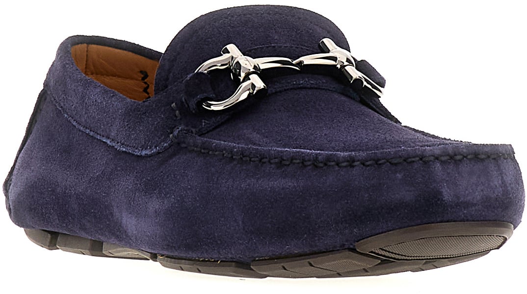 Ferragamo Ferragamo Navy blue suede loafers Blauw
