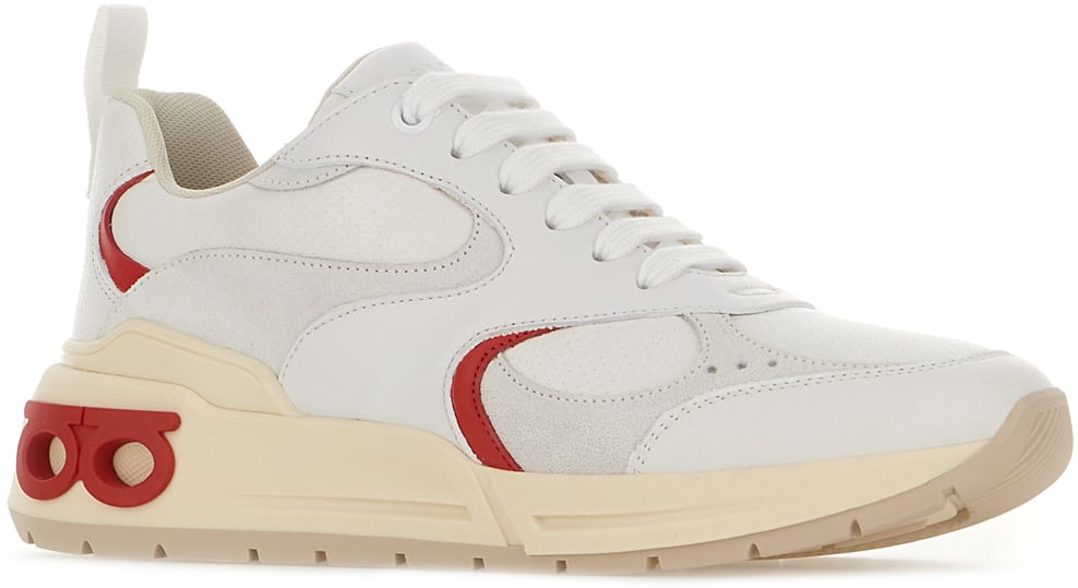 Ferragamo Ferragamo White nappa leather and suede Cosimina sneakers Wit