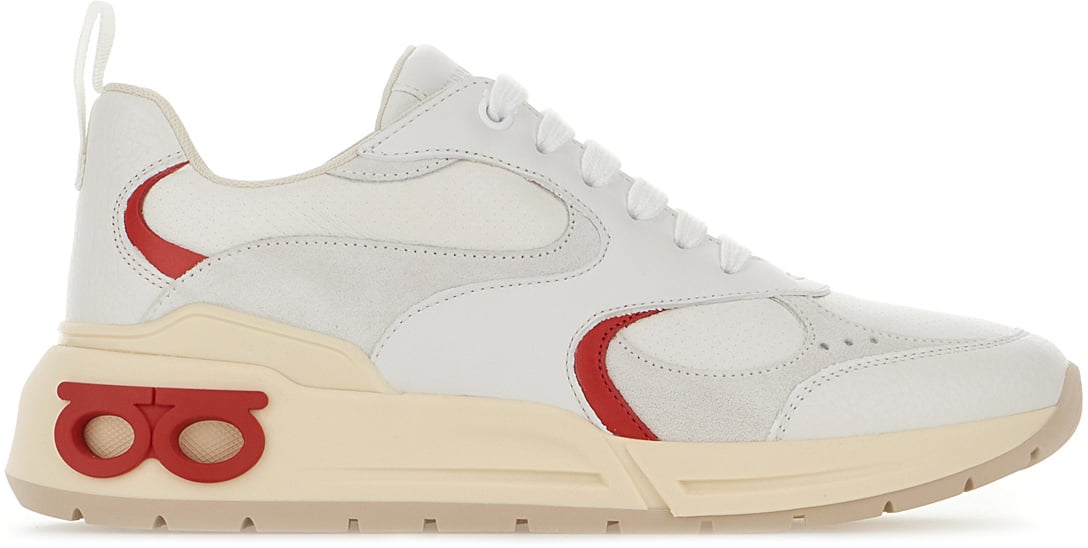 Ferragamo Ferragamo White nappa leather and suede Cosimina sneakers Wit