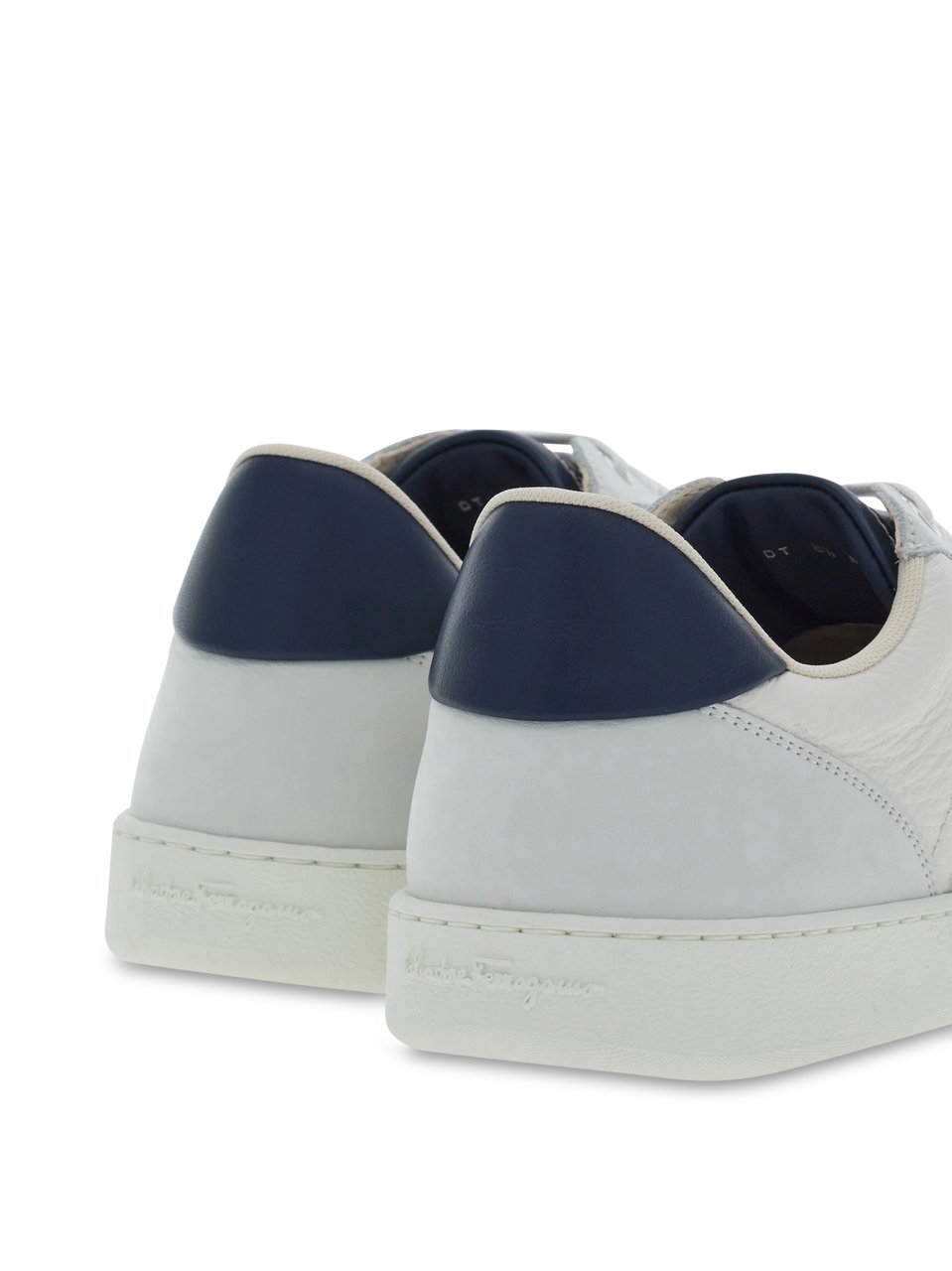Ferragamo White Sneakers with Contrasting Navy Accents and Tonal Branding Wit