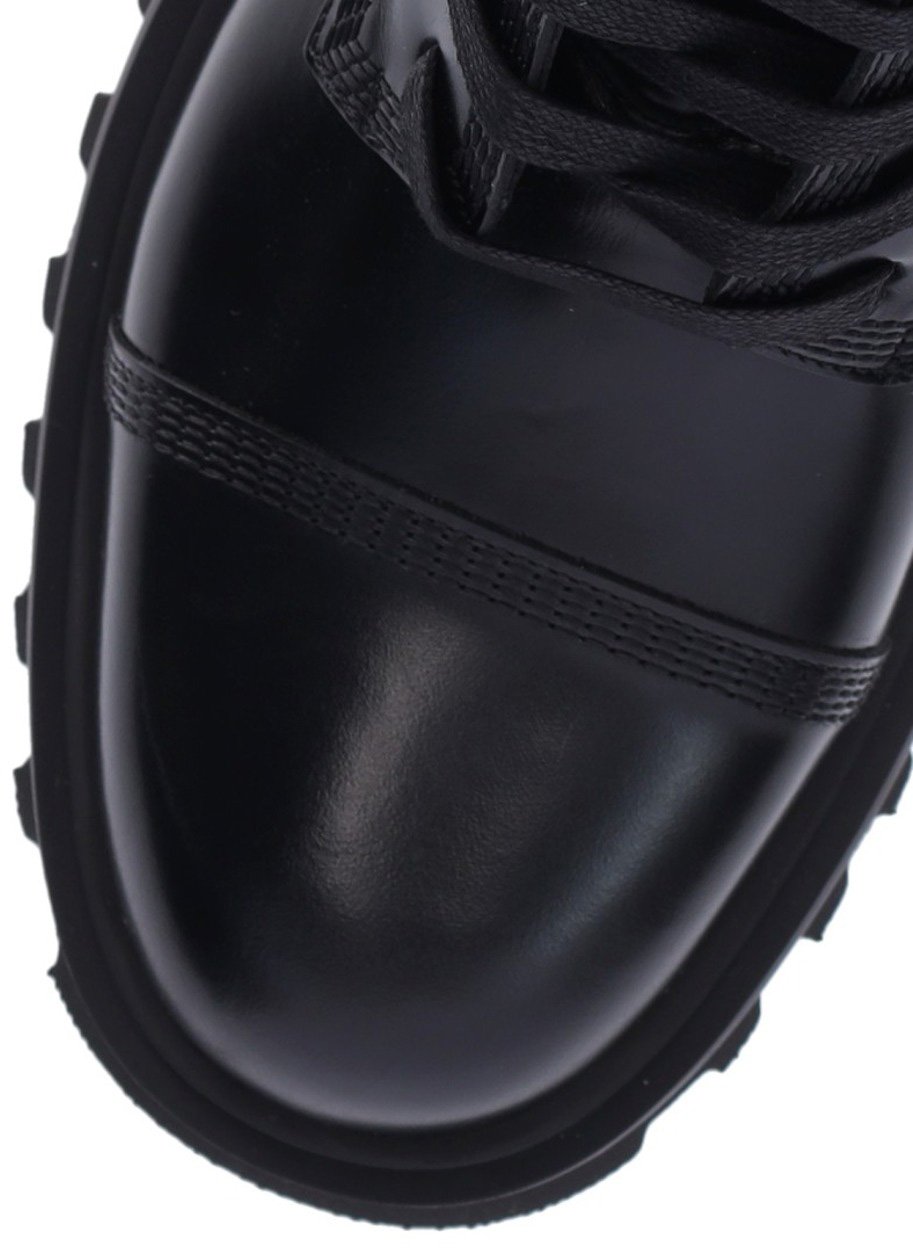 Ferragamo Glossy Black Leather Combat Boots Zwart