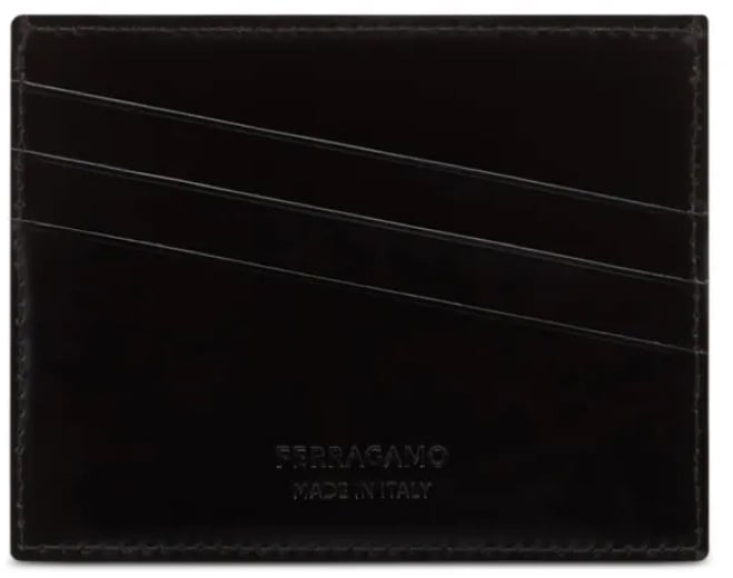 Ferragamo Diagonal Logo Credit Card Case Zwart