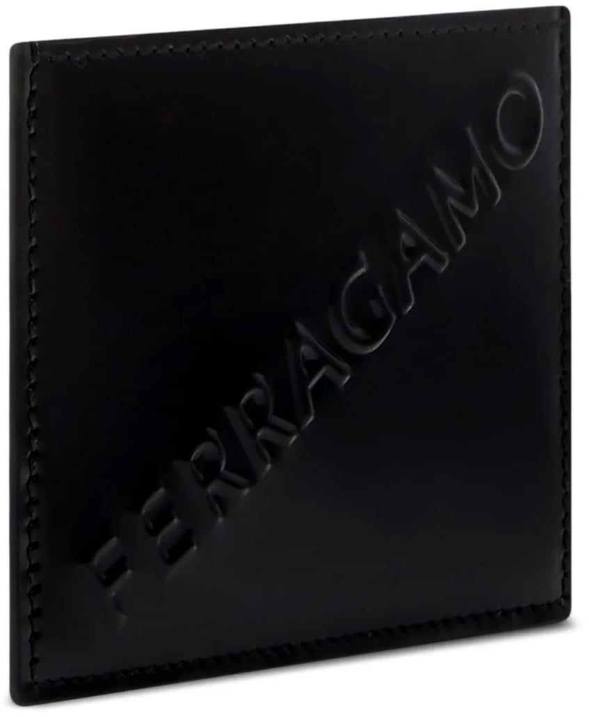 Ferragamo Diagonal Logo Credit Card Case Zwart