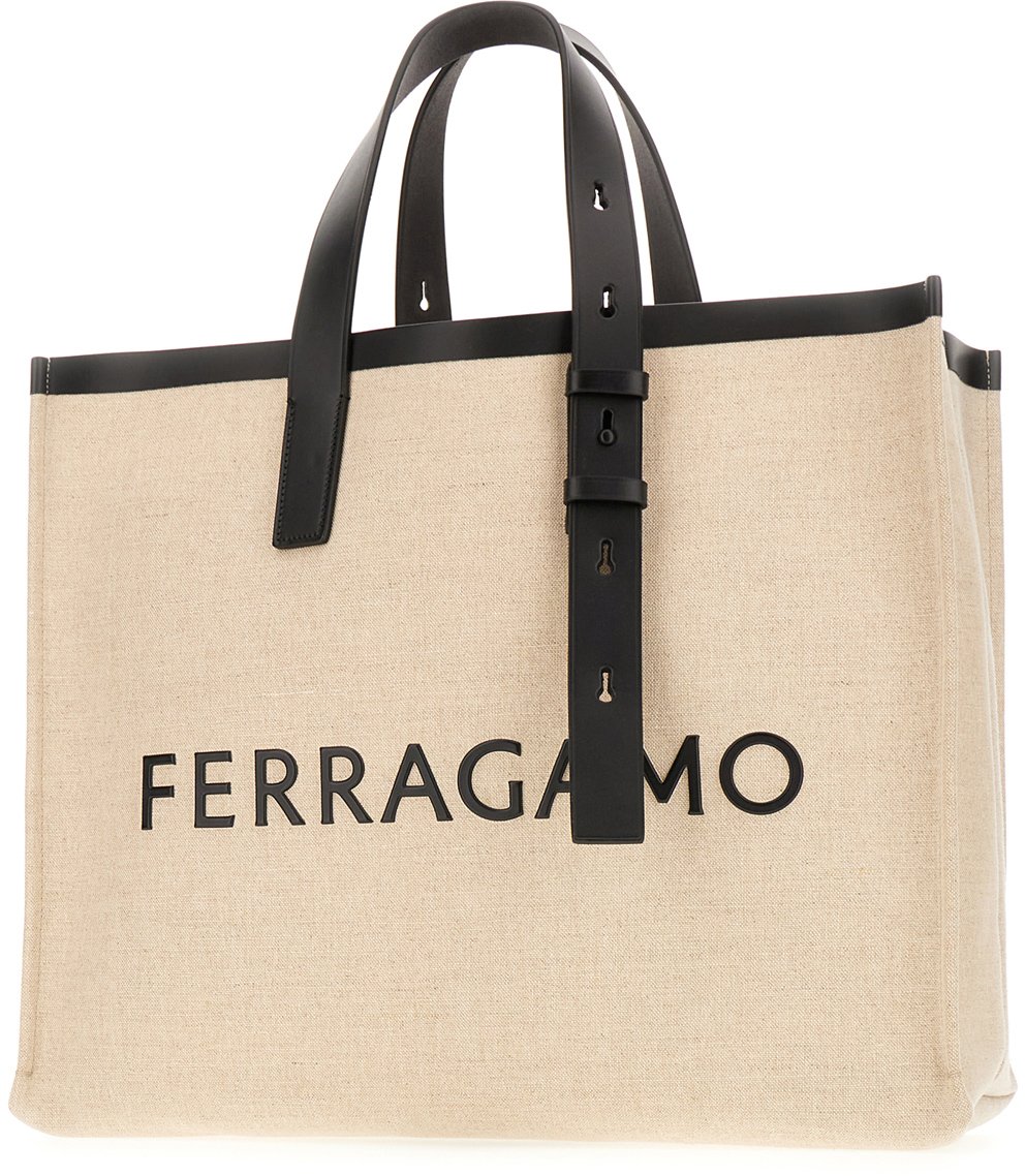 Ferragamo Ferragamo Sand canvas shopping bag Neutraal