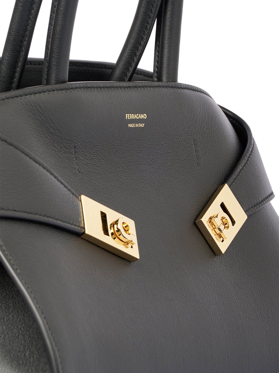 Ferragamo Structured Leather Handbag with Gold-tone Hardware Grijs