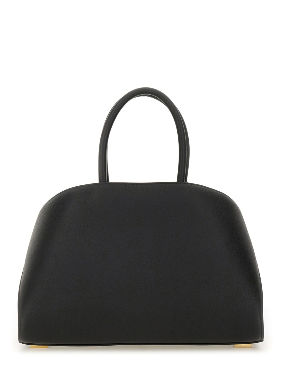 Ferragamo Structured Black Tote Bag with Curved Silhouette and Gold-tone Accents Zwart