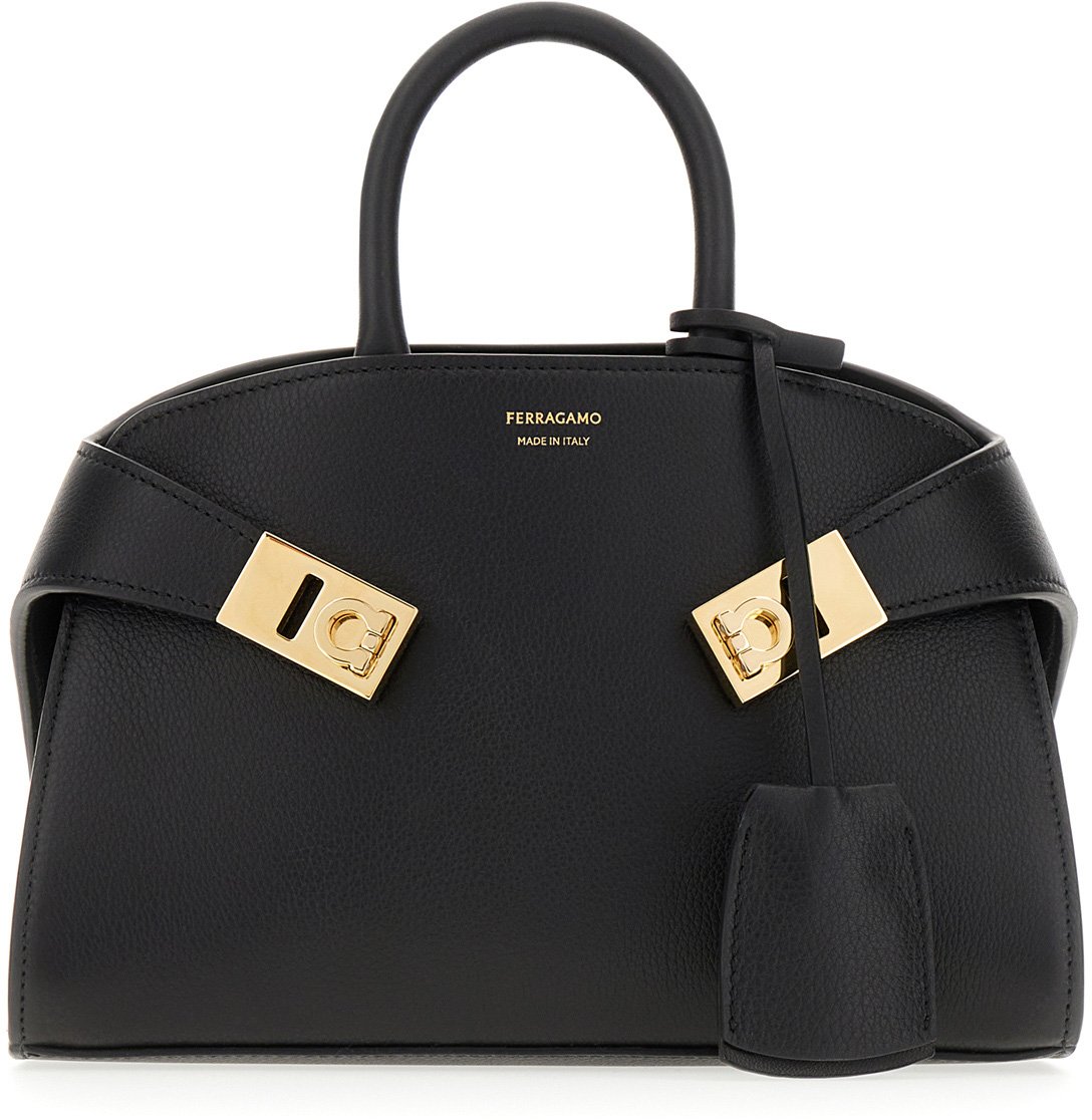 Ferragamo Ferragamo Black leather mini Hug handbag Zwart