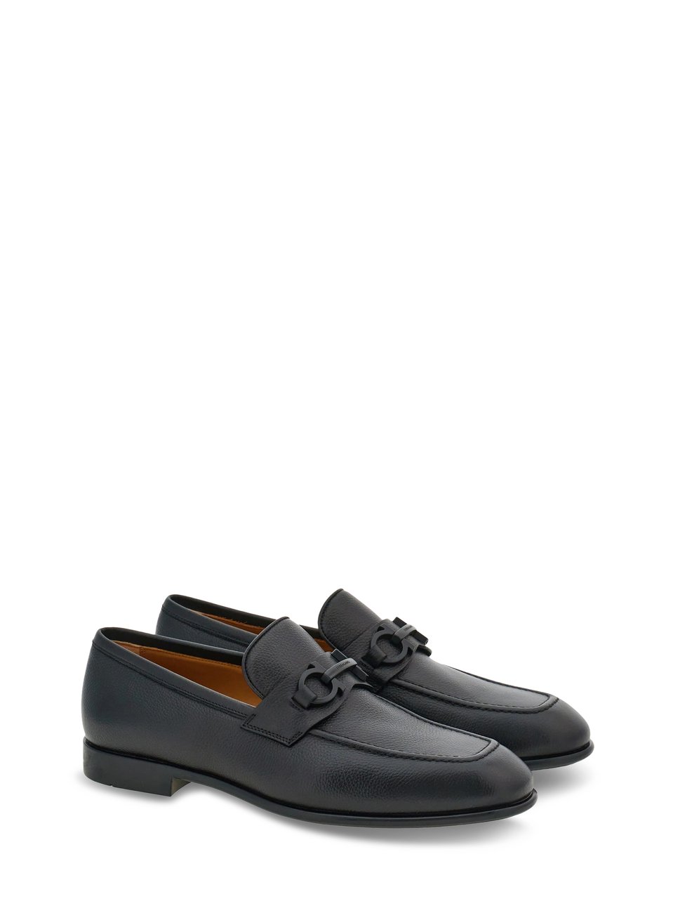 Ferragamo Sleek Leather Loafers with Decorative Strap Zwart