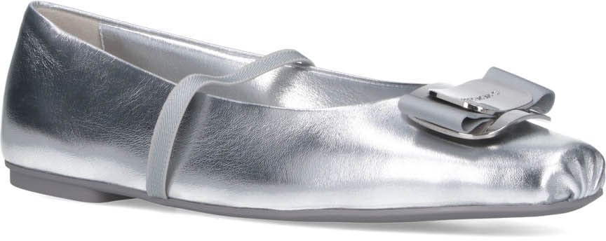 Ferragamo Rounded Toe Metallic Silver Flat Shoes Zilver