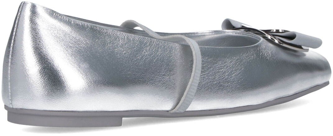 Ferragamo Rounded Toe Metallic Silver Flat Shoes Zilver