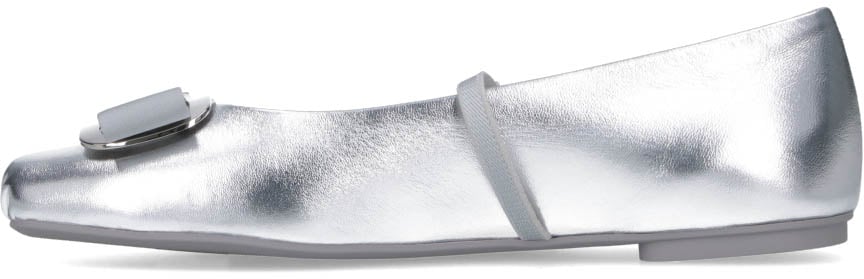 Ferragamo Rounded Toe Metallic Silver Flat Shoes Zilver