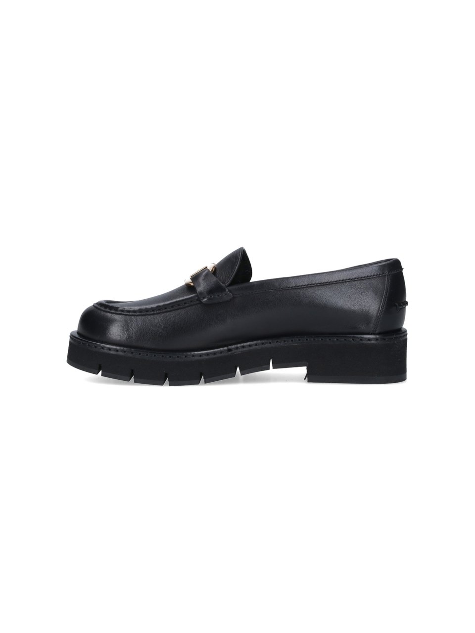 Ferragamo Black Leather Moccasins with Gold-tone Logo Buckle Zwart