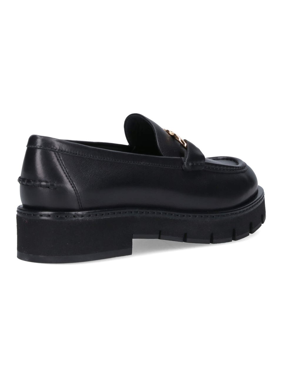 Ferragamo Black Leather Moccasins with Gold-tone Logo Buckle Zwart