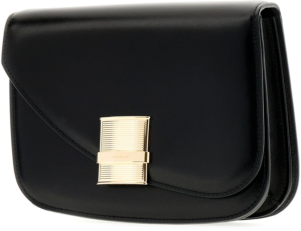 Ferragamo Ferragamo Black leather small Fiamma crossbody bag Zwart