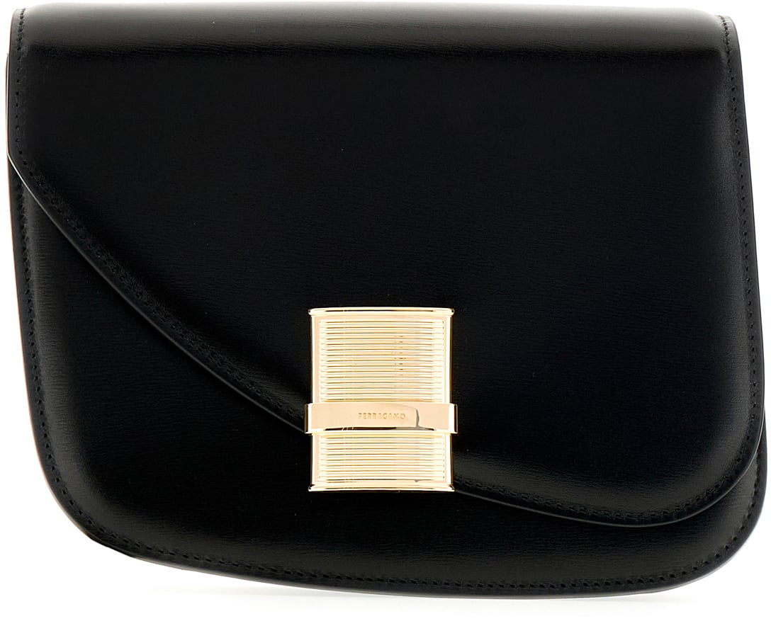 Ferragamo Ferragamo Black leather small Fiamma crossbody bag Zwart