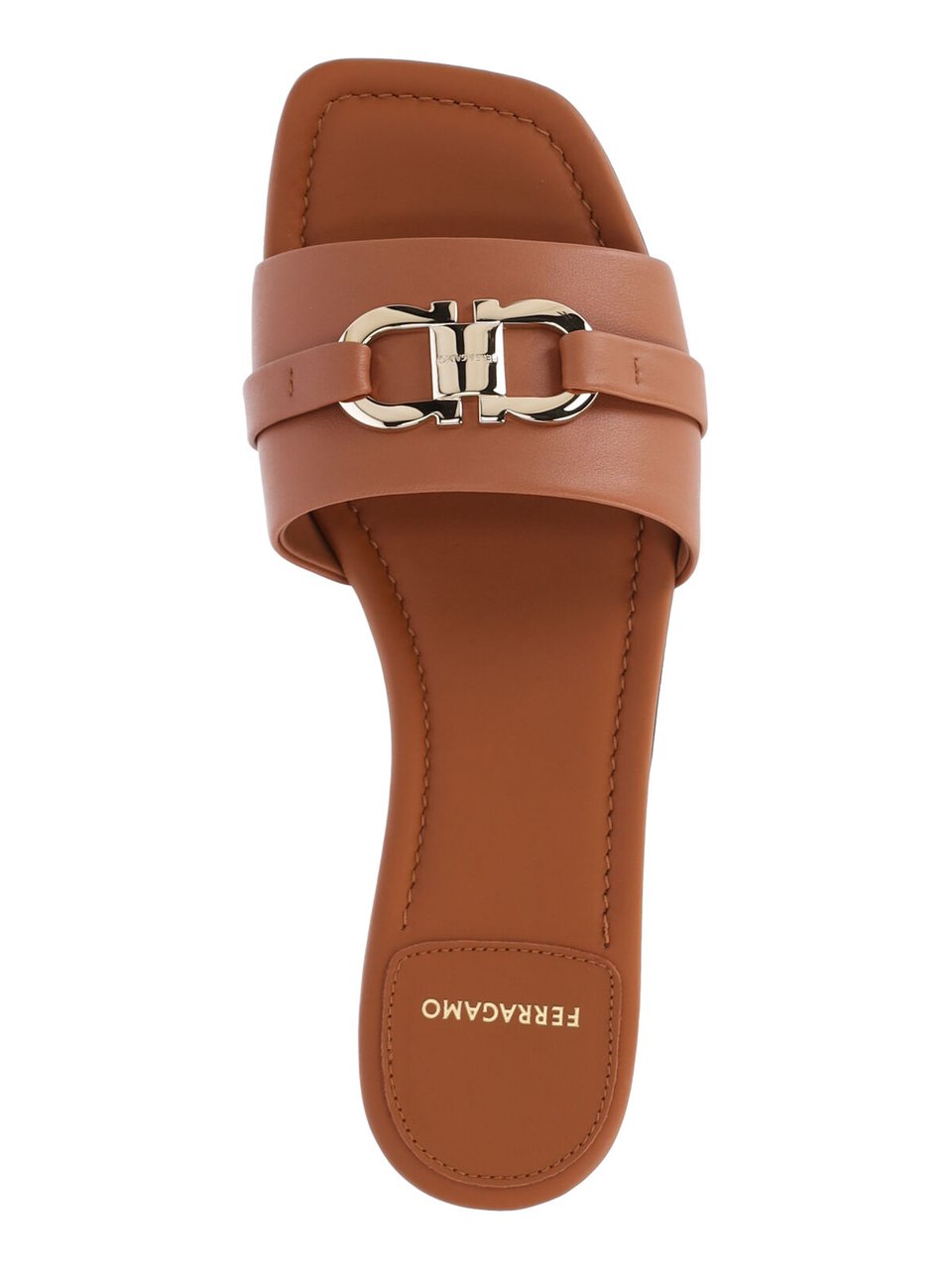 Ferragamo Brown Calf Leather Slip-On Gancini Sandals Bruin