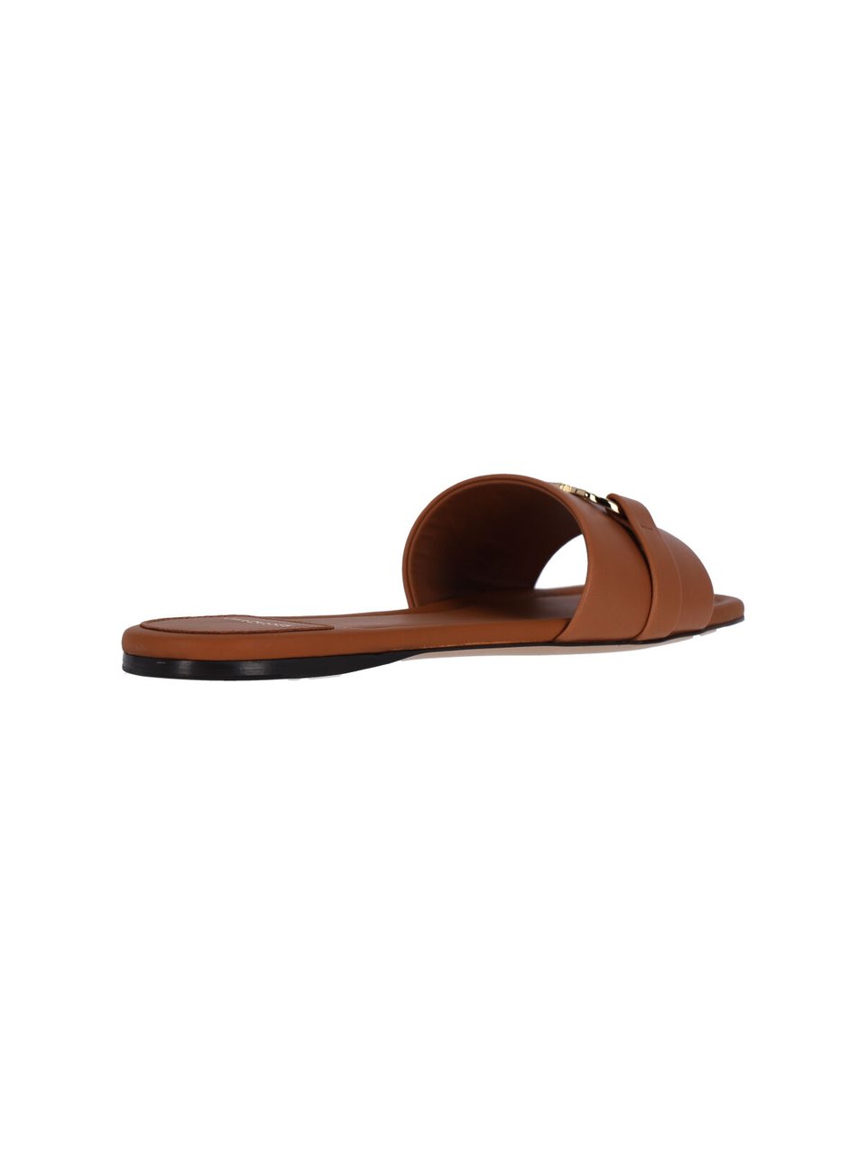 Ferragamo Brown Calf Leather Slip-On Gancini Sandals Bruin