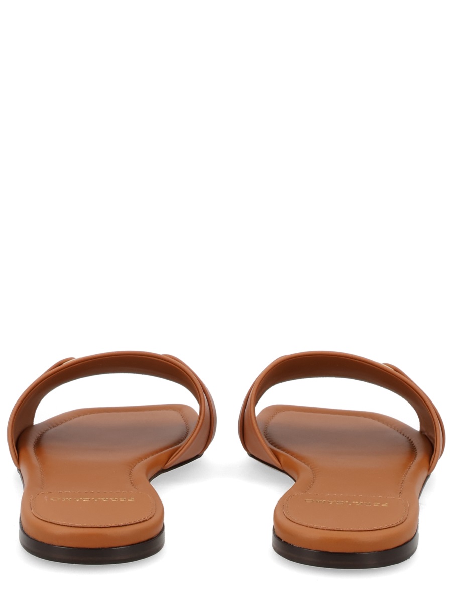 Ferragamo Gancini Calf Leather Minimalist Mules Bruin