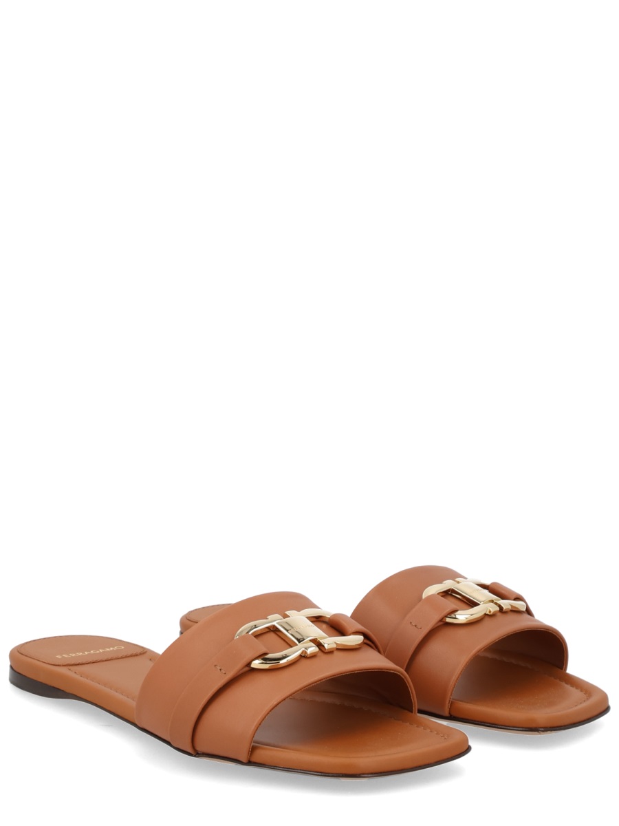 Ferragamo Gancini Calf Leather Minimalist Mules Bruin