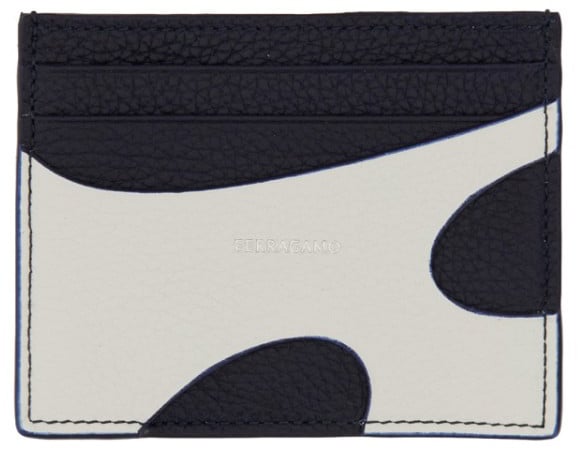 Ferragamo Textured Calfskin Card Holder With Modern Aesthetic Zwart