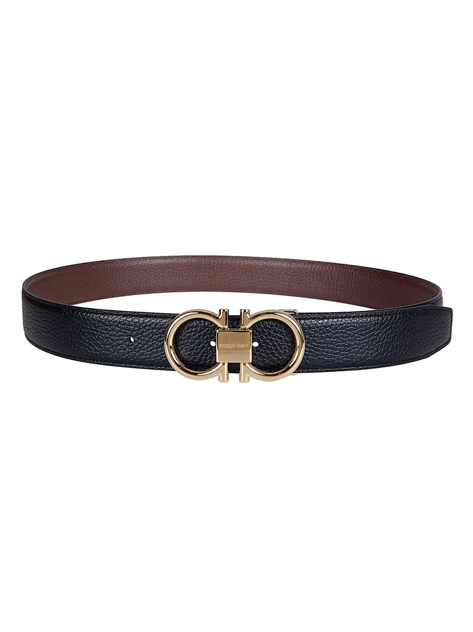 Ferragamo Textured Leather Reversible Belt with Gold-tone Double Gancini Buckle Grijs