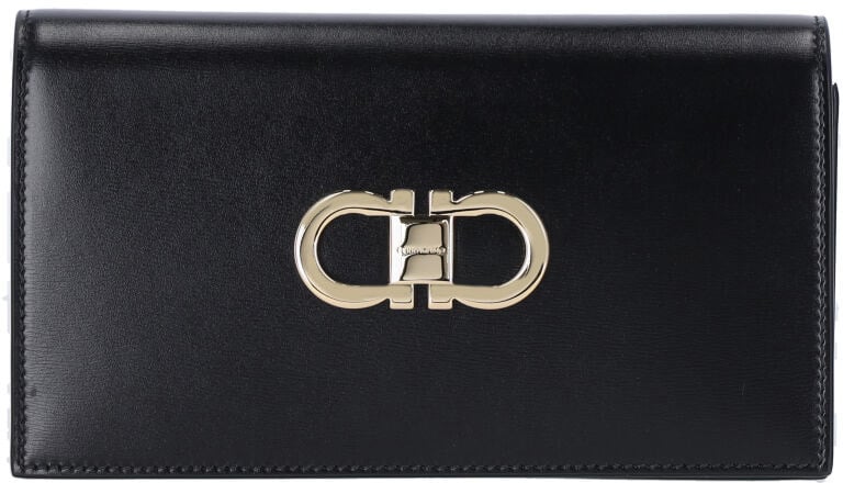 Ferragamo Black Mini Gancini Brushed Leather Bag Zwart
