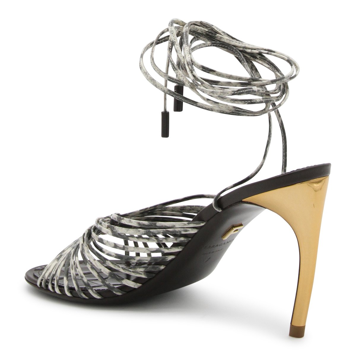 Ferragamo Brown Leather Sculptural Heel Pumps Grijs