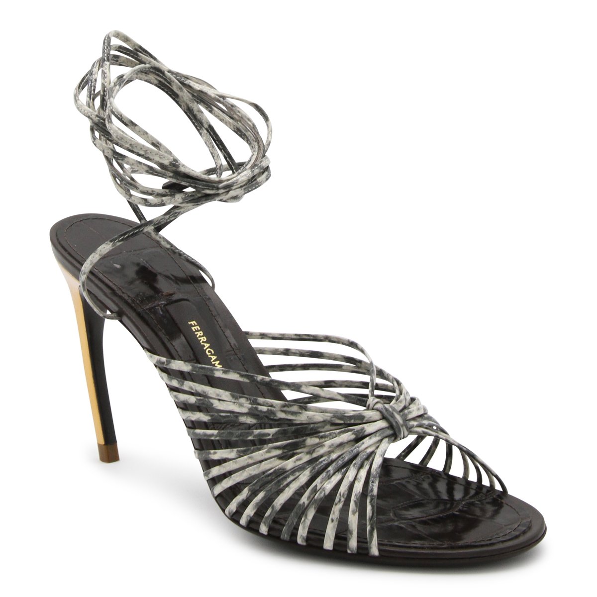 Ferragamo Brown Leather Sculptural Heel Pumps Grijs